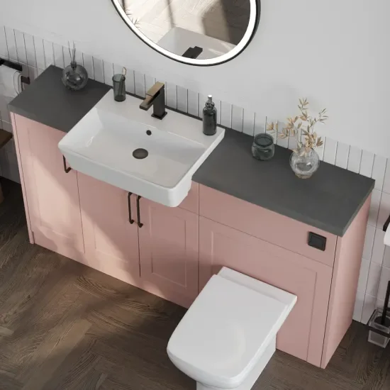 Top View of Oliver 1500 Pink Shaker Fitted Furniture Combination Vanity Unit with Black Handle & Slate_Countertop