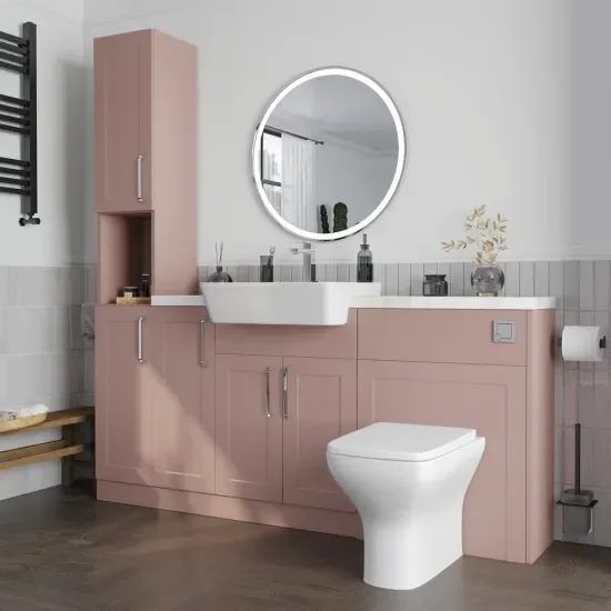 Oliver 2 2 white marble countertop chrome handle Product Image for Oliver 1700 Pink Shaker Fitted Furniture Combination Vanity Unit with Ceramic Basin 7
