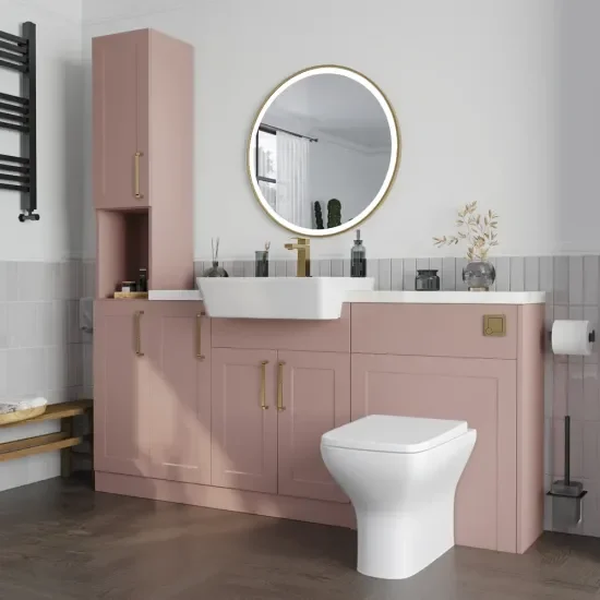 Oliver 2 3 white marble countertop gold handle Product Image for Oliver 1700 Pink Shaker Fitted Furniture Combination Vanity Unit with Ceramic Basin 6