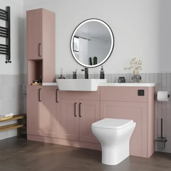 Oliver 2 white marble countertop black handle Product Image for Oliver 1700 Pink Shaker Fitted Furniture Combination Vanity Unit with Ceramic Basin 5