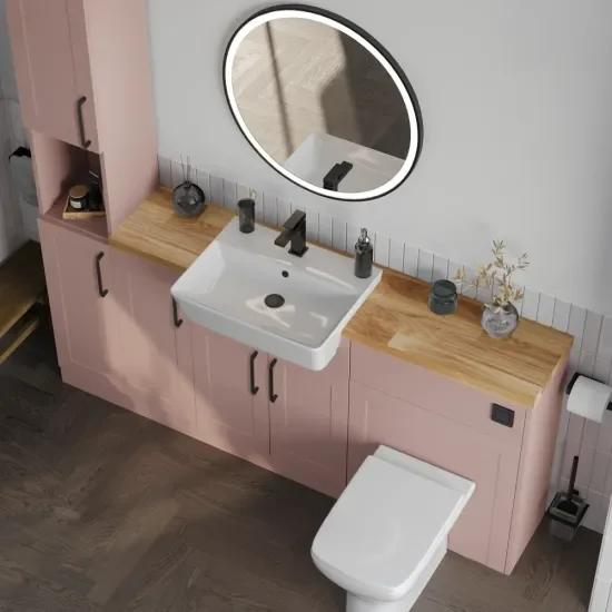 Oliver 3 1 solid oak countertop black handle Product Image for Oliver 1700 Pink Shaker Fitted Furniture Combination Vanity Unit with Ceramic Basin 4