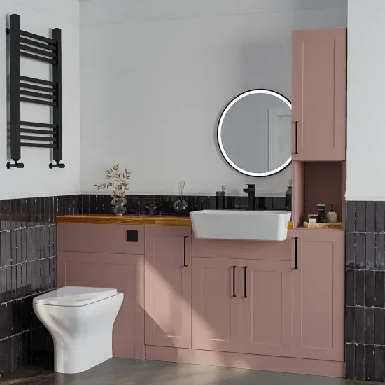 Oliver 8 solid oak countertop black handle Product Image for Oliver 1700 Pink Shaker Fitted Furniture Combination Vanity Unit with Ceramic Basin 1