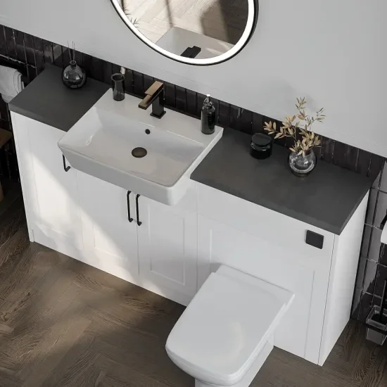 Top View of Oliver 1500 White Shaker Fitted Furniture Combination Vanity Unit with  & Slate_Countertop