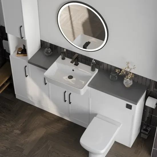 Oliver 3 slate grey countertop black handle Product Image for Oliver 1600 White Shaker Fitted Furniture Combination Vanity Unit with Ceramic Basin 2