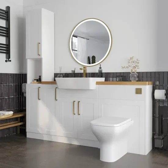 Oliver 2 2 solid oak countertop gold handle Product Image for Oliver 1700 White Shaker Fitted Furniture Combination Vanity Unit with Ceramic Basin 8