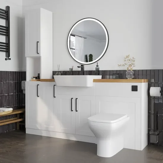 Oliver 2 solid oak countertop black handle Product Image for Oliver 1700 White Shaker Fitted Furniture Combination Vanity Unit with Ceramic Basin 5