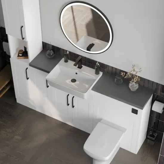 Oliver 3 3 slate grey countertop black handle Product Image for Oliver 1700 White Shaker Fitted Furniture Combination Vanity Unit with Ceramic Basin 3