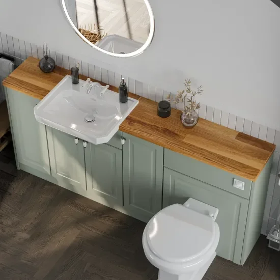 Top View of Oliver 1800 Sage Green Shaker Fitted Furniture Combination Vanity Unit