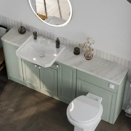 Top View of Oliver 1800 Sage Green Shaker Fitted Furniture Combination Vanity Unit