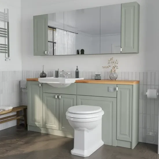 Oliver Sage Green 1700 Shaker Fitted Furniture with Mirror Cabinets