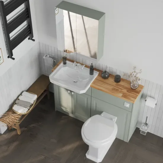 Top View of Oliver 1200 Sage Green Shaker Fitted Furniture Combination Vanity Unit