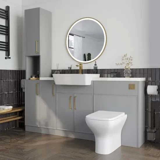Oliver 2 4 white marble countertop gold handle Product Image for Oliver Dust Grey 1700 Slim Shaker Fitted Furniture Combination Vanity Unit with Ceramic Basin 5