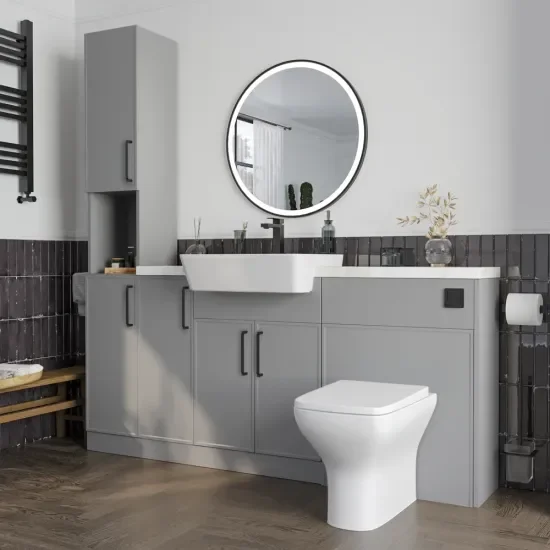 Oliver 2 white marble countertop black handle Product Image for Oliver Dust Grey 1700 Slim Shaker Fitted Furniture Combination Vanity Unit with Ceramic Basin 4