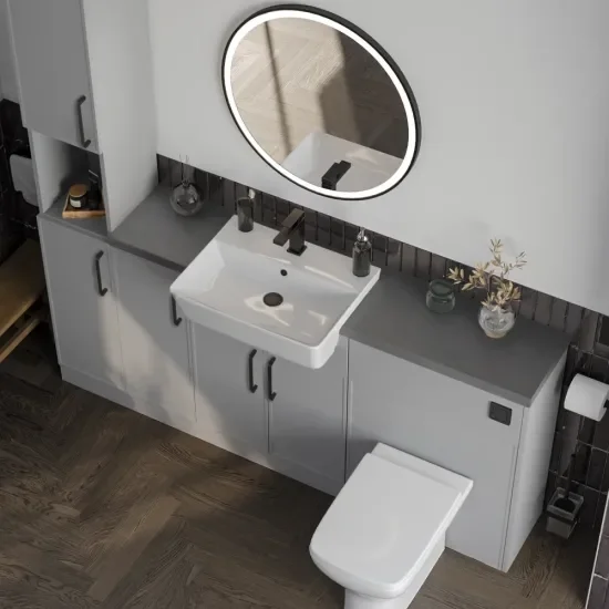 Oliver 3 slate grey countertop black handle Product Image for Oliver Dust Grey 1700 Slim Shaker Fitted Furniture Combination Vanity Unit with Ceramic Basin 2