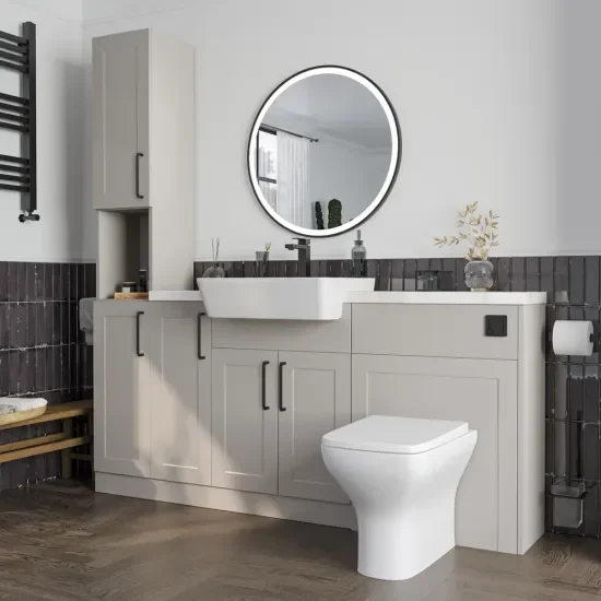 Oliver 2 H white marble countertop black handle Product Image for Oliver 1800 Cashmere Shaker Fitted Furniture Combination Vanity Unit with Ceramic Basin 4