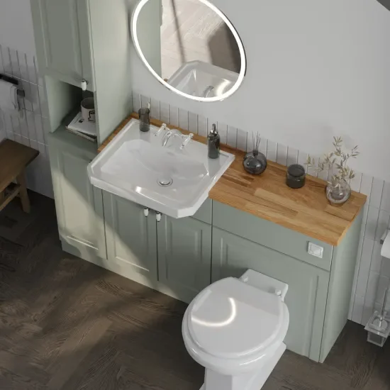 Top View of Oliver 1500 Sage Green Shaker Fitted Furniture Combination Vanity Unit