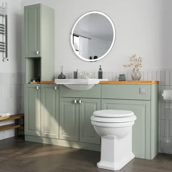 Side View of Oliver 1800 Sage Green Shaker Fitted Furniture Combination Vanity Unit
