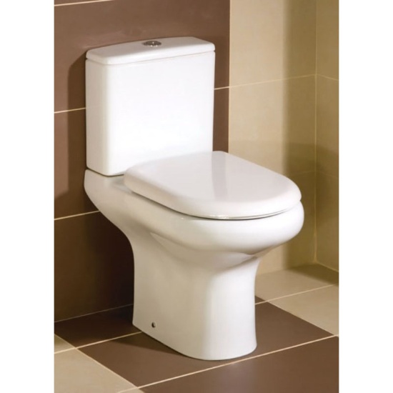 Close Coupled Compact WC Soft close seat with dual flush cistern and curved pan