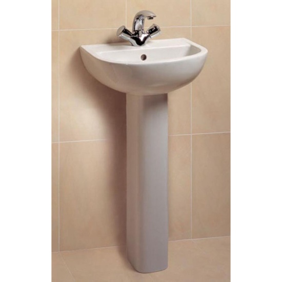 Compact 460 Washbasin and Pedestal close up of a 46cm white compact basin and pedastal