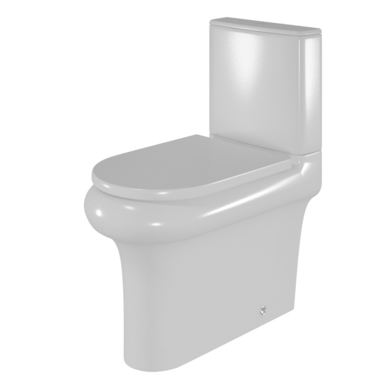 Close Coupled Deluxe Toilet Angled View  Close Coupled Deluxe Pan and Cistern with Chrome Flush Button and Soft Close Seat