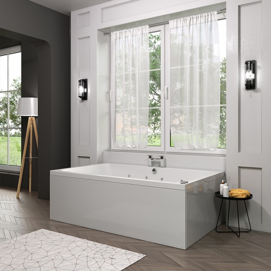 Vernwy Large Whirlpool Bath: Double Ended, 1800mm x 1100mm side view Vernwy Large Whirlpool Bath Double Ended 1800mm x 1100mm