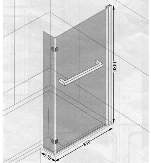 L-Shape Bath Screen Diagram  Measurements of Height, Length And Width for Bath Screen