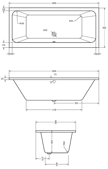 Vernwy Whirlpool Bath: 8 or 16 Jets, Double Ended, 1800mm x 800mm Extra Product Image For 1800 X 800 Whirlpool Bath Double Ended 1