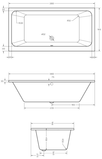 Vernwy Whirlpool Bath: Double Ended, 1800mm x 900mm Extra Product Image For 1800 X 900 Whirlpool Bath Double Ended 1