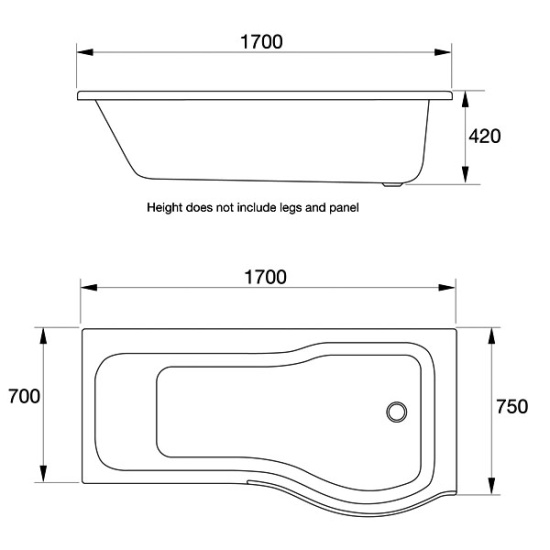Ethan Whirlpool Shower Bath: Right Hand, P Shape, 1700mm Length Extra Product Image For 1700Mm Width Whirlpool Shower Bath 8 Or 14 Jets Right Hand P Shape Ethan 1