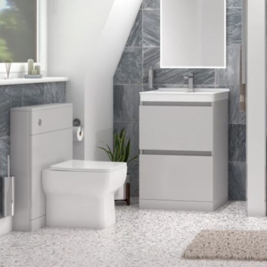 Handless Pearl Grey Vanity Unit Modern Grey Bathroom Furniture Vanity Unit with Storage