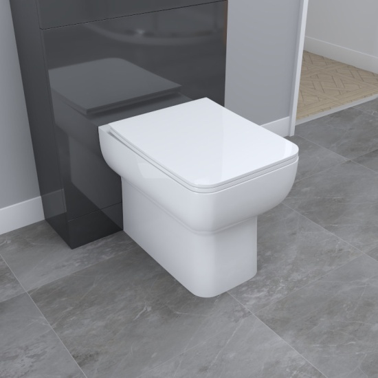 Bc Square Back To Wall Pan with Soft Close Toilet Seat Close up of Back to Wall Toilet (Pan & Seat)