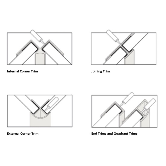 IDS Showerwall Waterproof Panels: Pearlescent White Gloss (Various Sizes, Square Cut or Proclick) Extra Product Image For Ids Trims 1