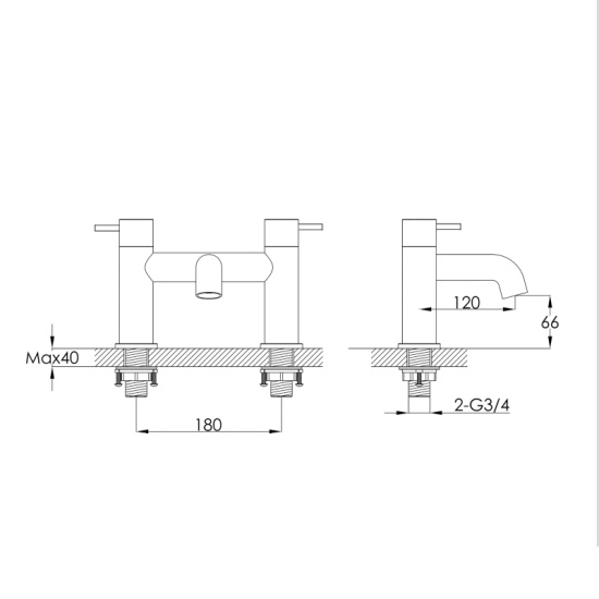 JTP Vos Matt Black Deck Mounted Bath Filler