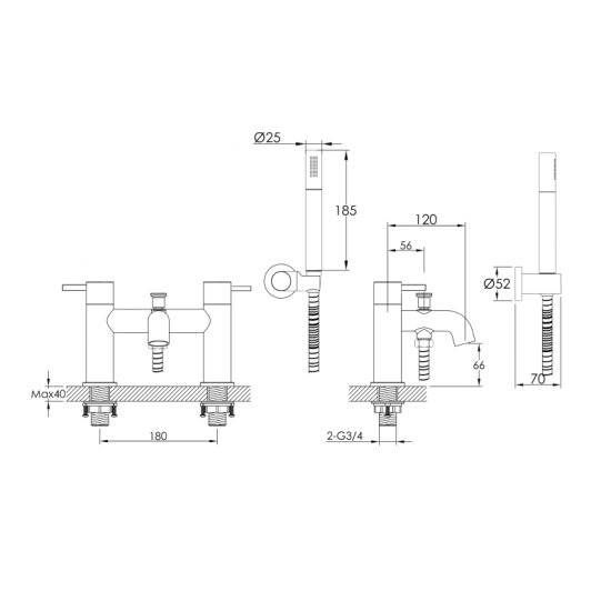JTP Vos Brushed Black Floor Standing Shower Bath Mixer Tap with Handset