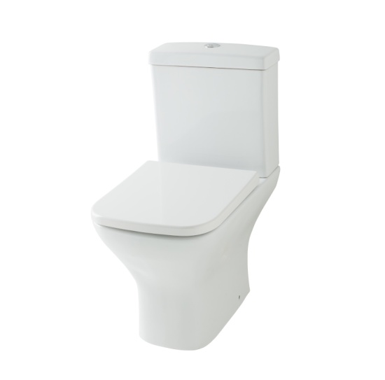 Sonix Shower Suite: White 1500 Wall Hung Double Countertop Sink Unit, Quadrant Shower & Close Coupled Toilet Cutout image of Classic White Close-coupled Parma Toilet with Soft-close Seat