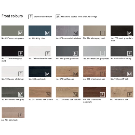 Platino Front Colour Chart Colour Chart for Laguna Platino Fronts