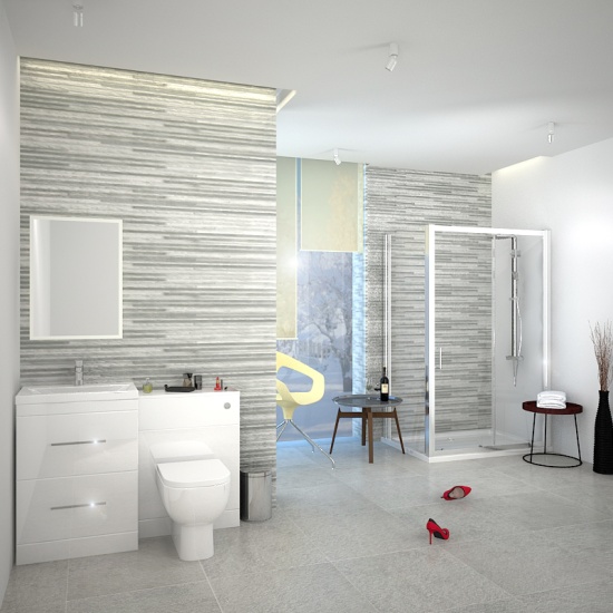 PATELLO WHITE COMBI VANITY TOILET AND SHOWER SLIDING DOOR ENCLOSURE Bathroom SUITE Fashionable