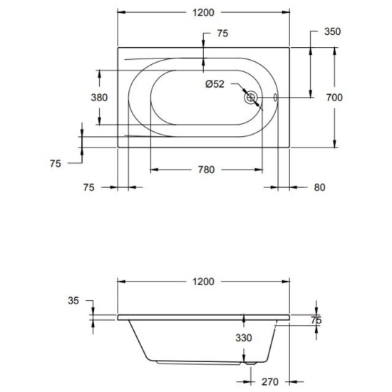 Extra Product Image For Petite Bath Tech Drawing 1