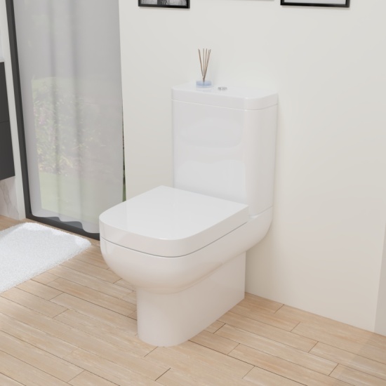 Sonix Shower Suite: White 1500 Wall Hung Double Countertop Sink Unit, Quadrant Shower & Close Coupled Toilet Bathroom Toilet with soft close toilet seat