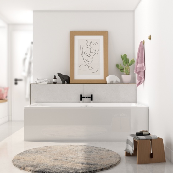 Double Ended Bath with Pearl Grey Bath Panels  Large Bath with Light Grey Bath Panels