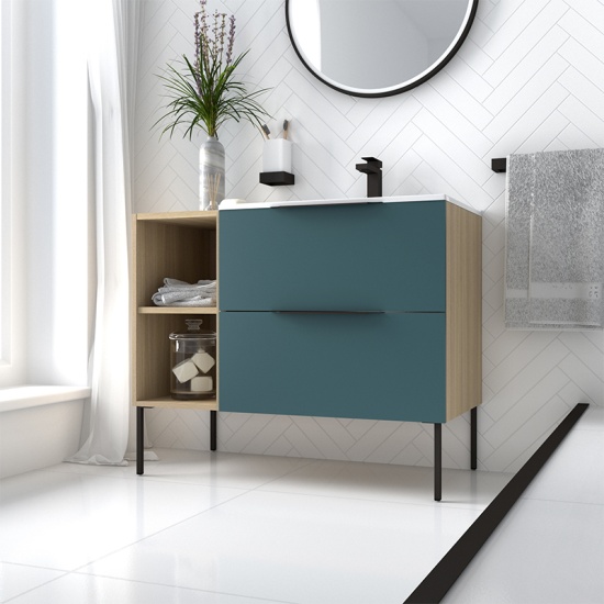 Alani Petrol Blue 900 Unit | Handles & Legs in Black