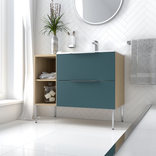 Alani Petrol Blue 900 Unit | Handles & Legs in Chrome