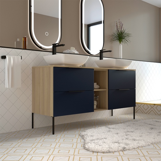 Alani Navy Blue 1500 Unit | Handles & Legs in Black