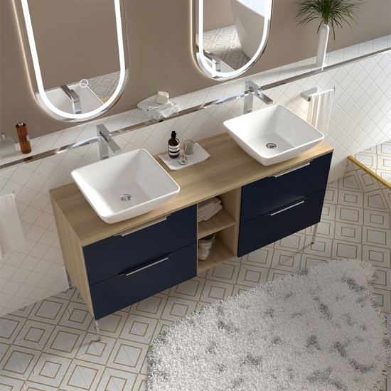 Alani Navy Blue 1500 Unit | Handles & Legs in Chrome