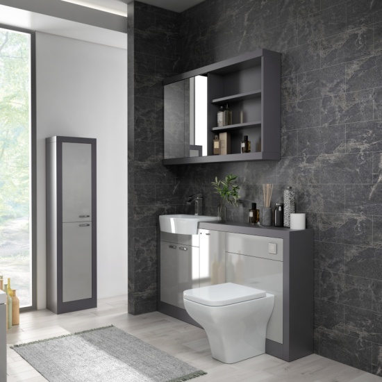 Grove 1500 L Shape Shower Bath Complete Suite Platinum Grey Extra Product Image For Grove Vanity Unit Toilet And Tallboy Stone Tiles 1
