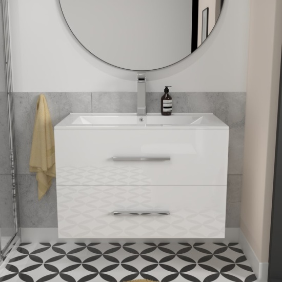 Sonix White Wall Hung 610 Unit 2 Drawers Ceramic Basin