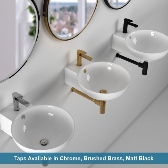 Tesla Wall Hung 410mm Round Wash Basin with Optional Chrome Tap Extra Product Image For Tesla Round Wash Basin With Niagra Taps 2