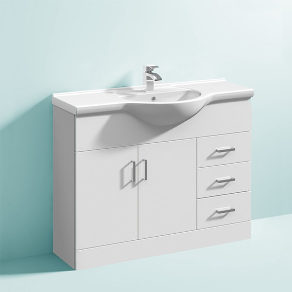 New Ecco 1050mm Modern Large Vanity Unit with Basin (White Gloss Finish)