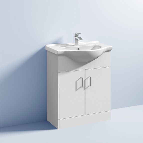 New Ecco 650mm Small Cloakroom White Vanity Unit with Basin