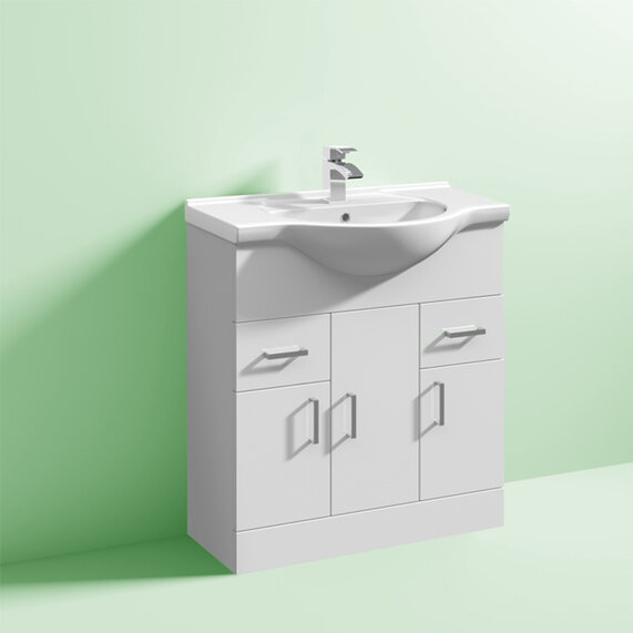 New Ecco 850mm Modern Large Vanity Unit with Basin (White Gloss Finish)